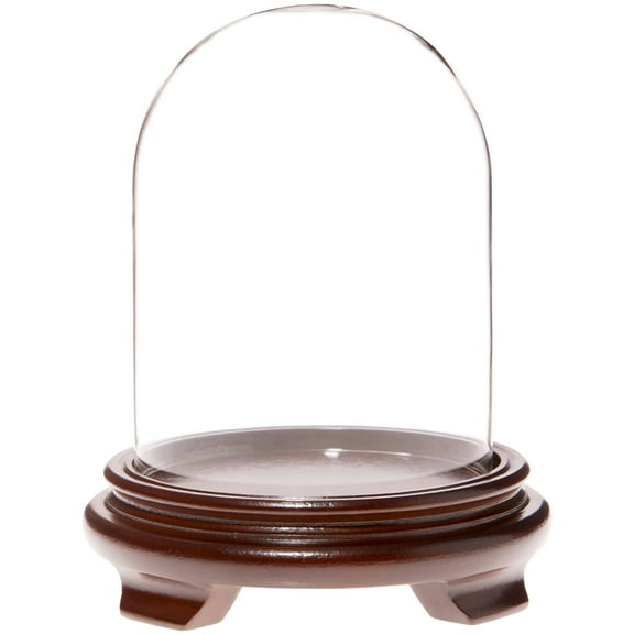 Plymor 4.5" x 6" Glass Display Dome Cloche (Walnut Wood Veneer Footed Base)