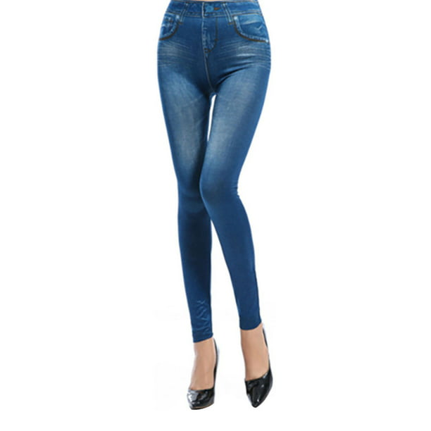 Women Stretchy Jegging Jeans High Waist Push Up Imitation Denim ...