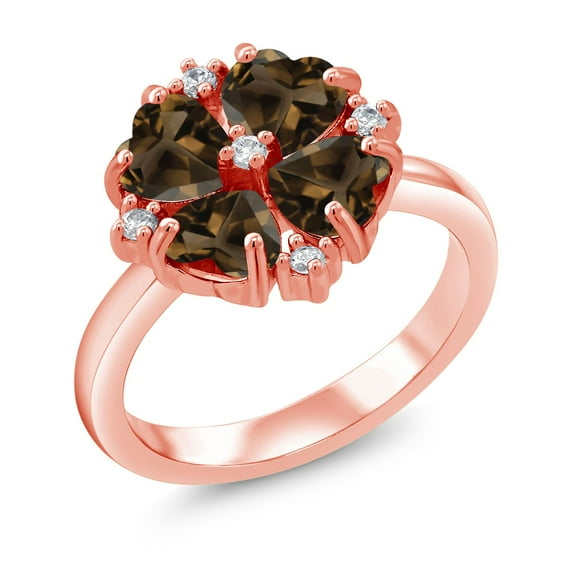 Gem Stone King 18K Rose Gold Plated Silver Brown Smoky Quartz Ring for Women (1.84 Cttw, Heart Shape 5MM, Gemstone Birthstone, Size 5)