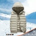thumbnail image 2 of APEXFWDT Men's Big&Tall Fleece-Lined Hooded Puffer Vest Sleeveless Full Zip Jacket Warm Vest Outerwear with Removable Hat & Zip Pockets for Daily Commute,XXL,Khaki, 2 of 5