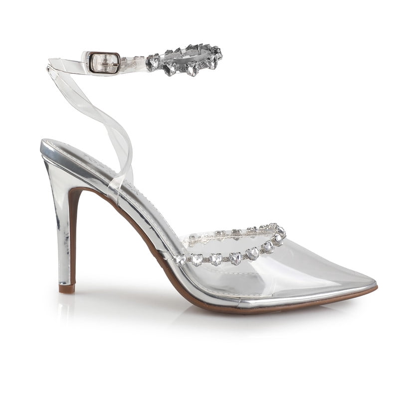 Women's Clear and Glamour PVC Rhinestones Dress Evening Heeled Sandals