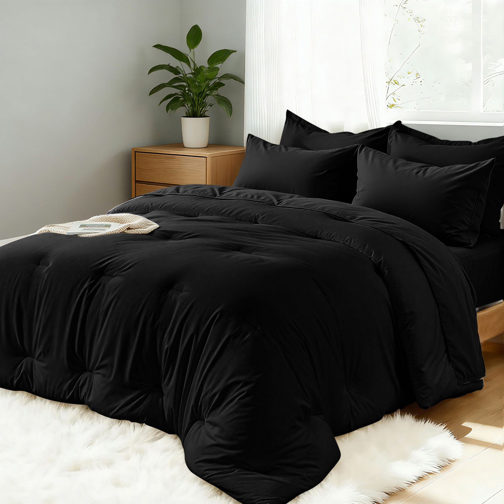 DHOLE 7-Piece Queen Bed Sheet Set, Black photo 6
