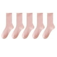 thumbnail image 2 of Viluyesy Crew Socks for Womens, Solid Stretch Breathable Cotton Mid-Tube Casual Basic Socks 5-Pack Pink, 2 of 3