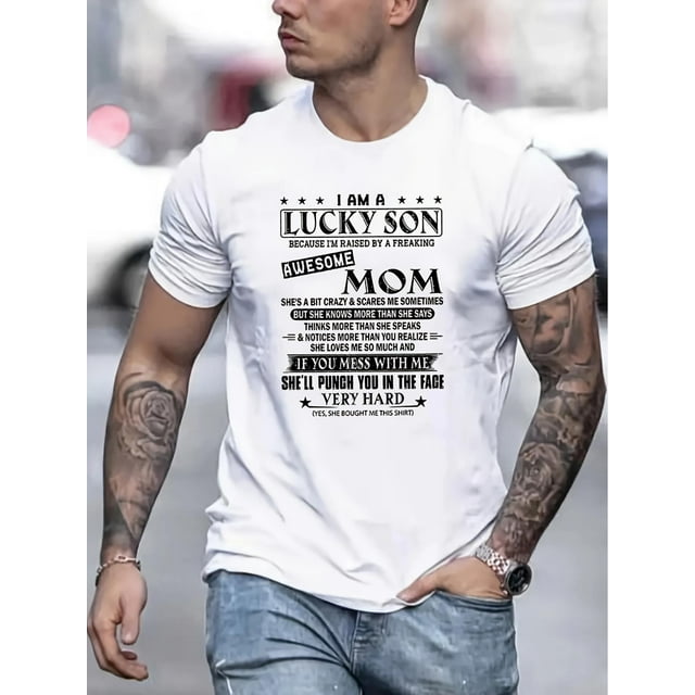 Camiseta con estampado "Criado por una mamá increíble", camisetas para hombre, camisetas casuales de manga corta para verano, camisetas de ocio