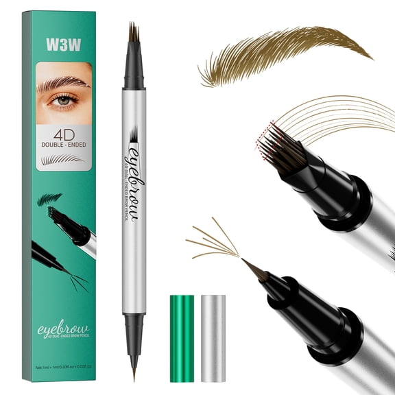 QIC Eyebrow Pencil, 4D Microblading Brow Pen for Women, Waterproof Long-Lasting Brown Brow Makeup, 4-Tip Precision for Natural Look