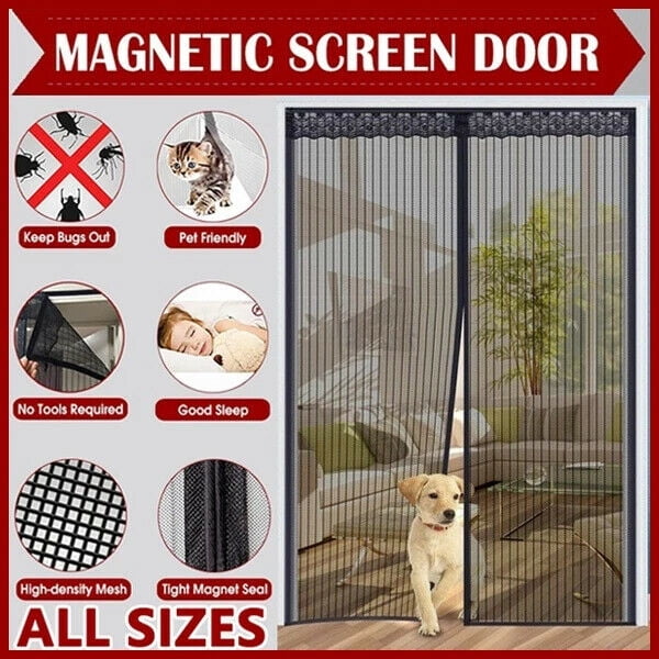 Magnetic Screen Door Mesh Curtain Durable Heavy Duty Mosquito Net Bug Hands Free 36” x 82”
