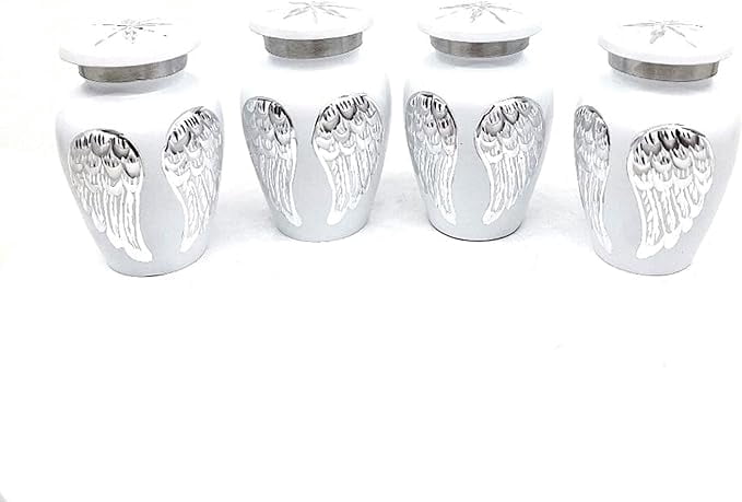 Keepsake Company Angel Wings Mini Urns for Human Ashes – Set of 4 Tiny Cremation Urns – Ash Holders for Memorial Keepsakes