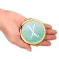 thumbnail image 3 of Koyal Wholesale Gold Compact Mirror Bridesmaid's Wedding Gift, Aqua Watercolor Rustic Trees, Monogram Letter X, 1-Pack, 3 of 5