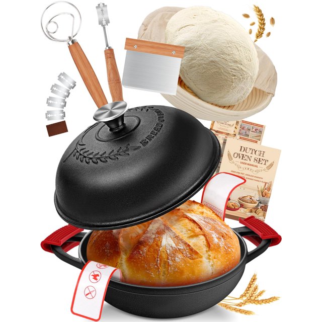 Kit de horneado de pan con horno holandés de hierro fundido ORWIPO de 6 qt
