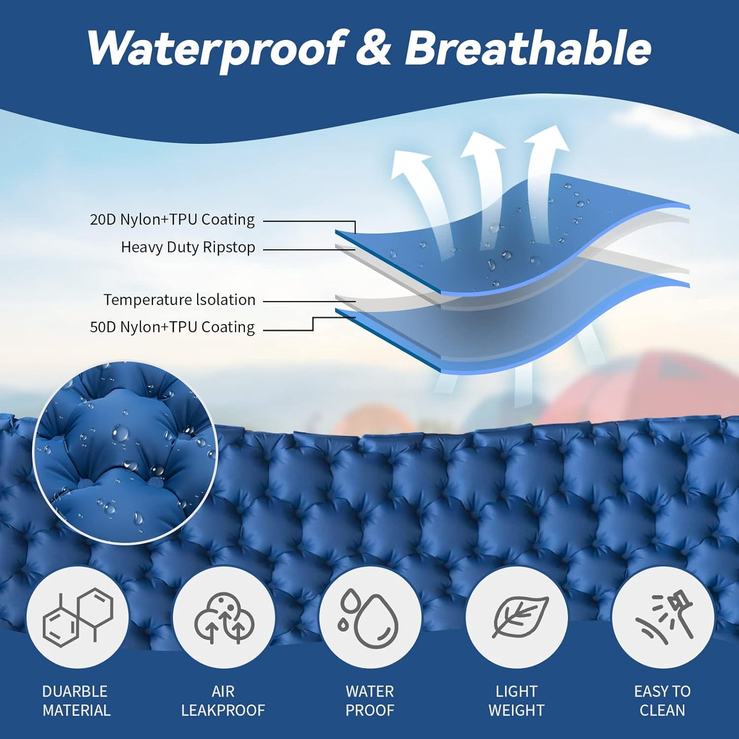 CHUNYAN Ultra-light self-inflatable double mattress Thickened sleeping mattress Spliced inflatable bed Beach Picnic Travel Camping tent air mattress