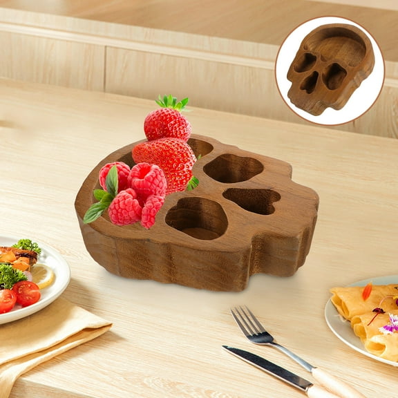 GOOHOCHY Light Brown Wooden Skull Serving Tray for Snacks and Decor Creative Halloween Party Food Platter 12.0 x 8.0 .0 inches