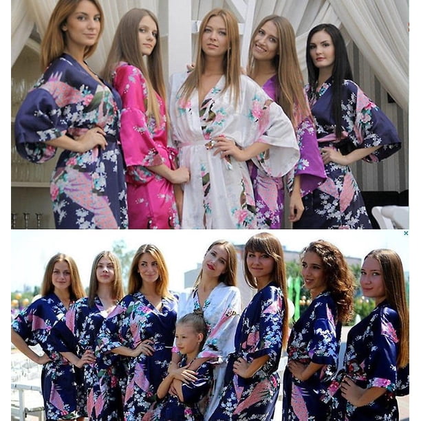 Women Satin Kimono Bridesmaid Bridal Wedding Dressing Gown Bathrobe zhangyuxiang LED