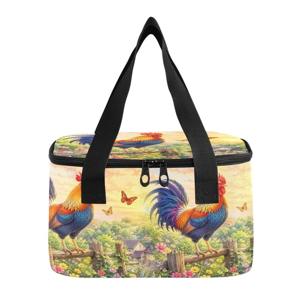 6L Insulated Lunch Bag Square Handheld Cooler Tote Sunset Rooster Butterfly Pattern Reusable Thermal Bag with Polyester & Aluminum Lining for Work Picnic Travel