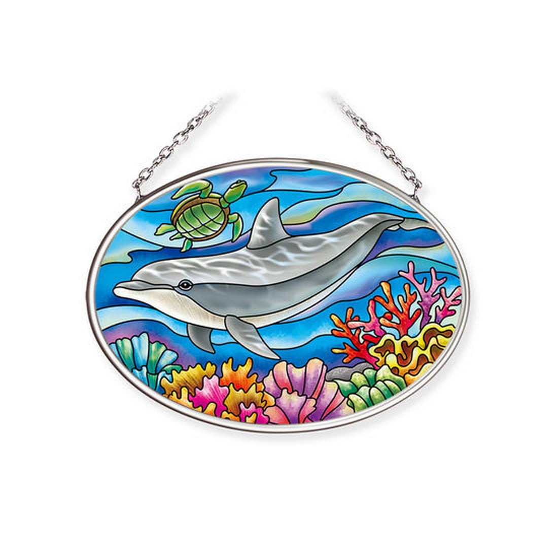 Amia Playful Dolphin Sun Catcher Small Oval 3 1/4 Inch by 4 1/2 Inch ...