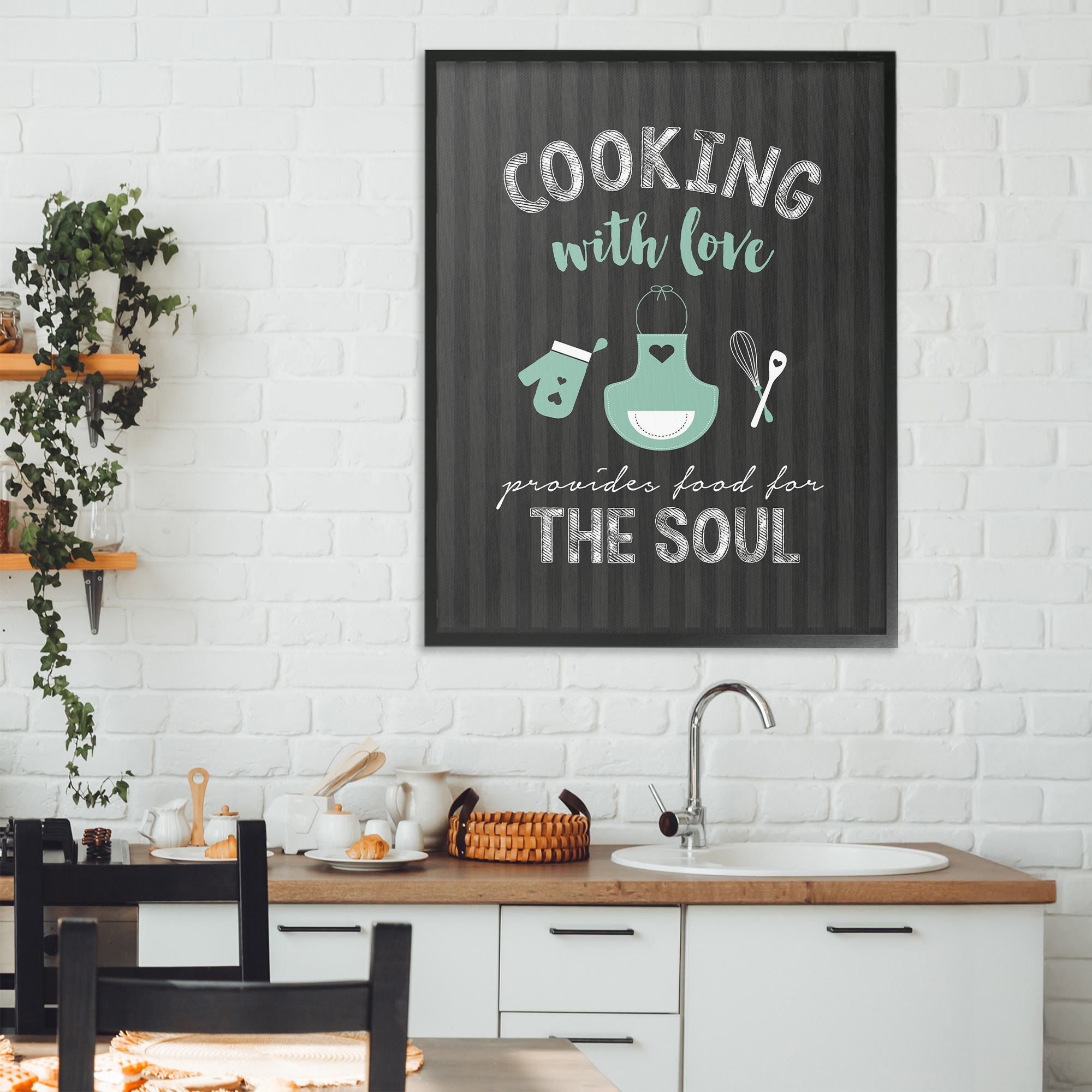 Food For Soul Black & Green Black Framed Giclee Art, design by Lettered and Lined