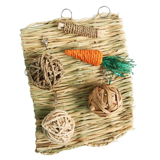 Cama de Hierba Portátil con Bolas de Hierba, Cama de Hierba Tejida de Paja, Almohadilla para Dormir, Juguetes para Masticar Conejos para Conejo, Hámst , 6 uds estilo G Yinane Juguetes de conejo