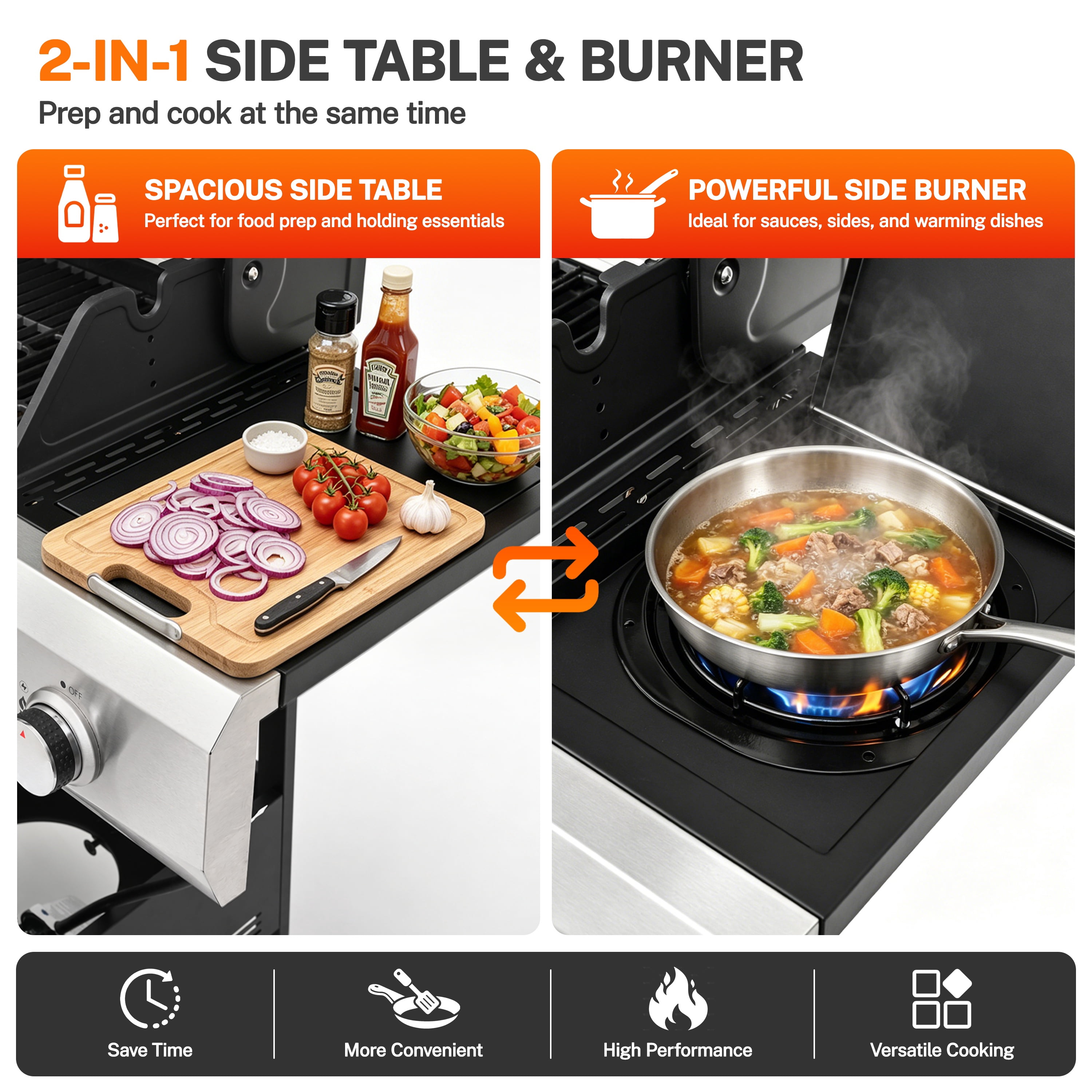 Segmart 3 Burner BBQ Propane Gas Grill with Side Burner, Stainless Steel 40,500 BTU Patio Garden Barbecue Grill with Wheels, and Bottle Opener, Perfect for Camping, Outdoor Cooking