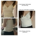 thumbnail image 4 of Top de verano para mujer, Color puro, cuello en V, tirantes finos, empalme, sin mangas, ribete de encaje, camisa ajustada, Top blanco, 4 of 8