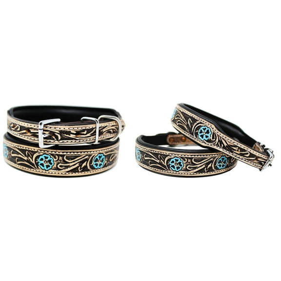 Large 21''- 25'' Dog Puppy Collar Genuine Cow Leather Padded Canine  60143