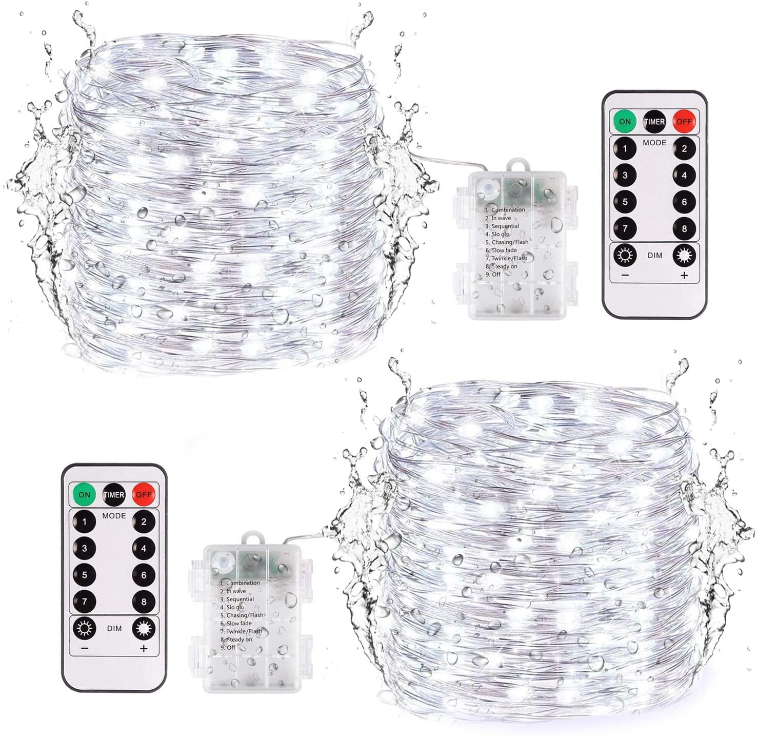 Remote Control 50/100/200LED String Lights 8 Modes Waterproof Battery Fairy Xmas 