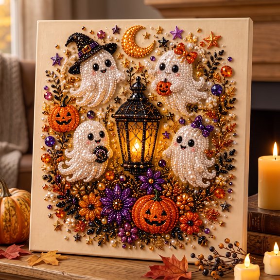 Halloween Pearl Art DIY Kit, Beginner Friendly for Adult Craft Lover, Ghost Style