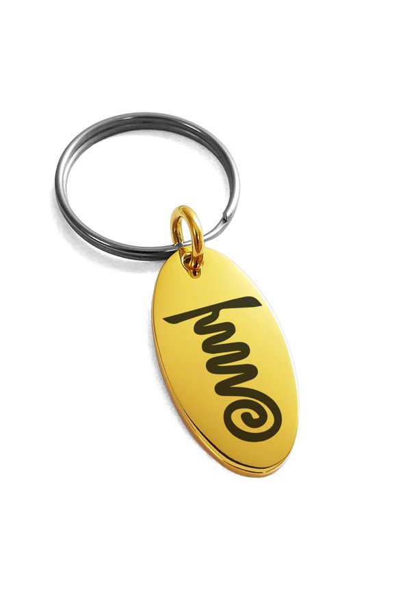 Stainless Steel Reiki Tibetan Fire Serpent Chakra Engraved Small Oval Charm Keychain Keyring