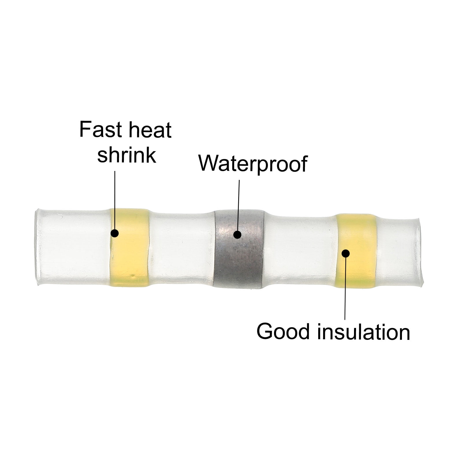 Uxcell Solder Seal Wires Heat Shrink Butt Connectors 400pcs 12-10 AWG Yellow Waterproof Wire Crimp for Marine, Cable
