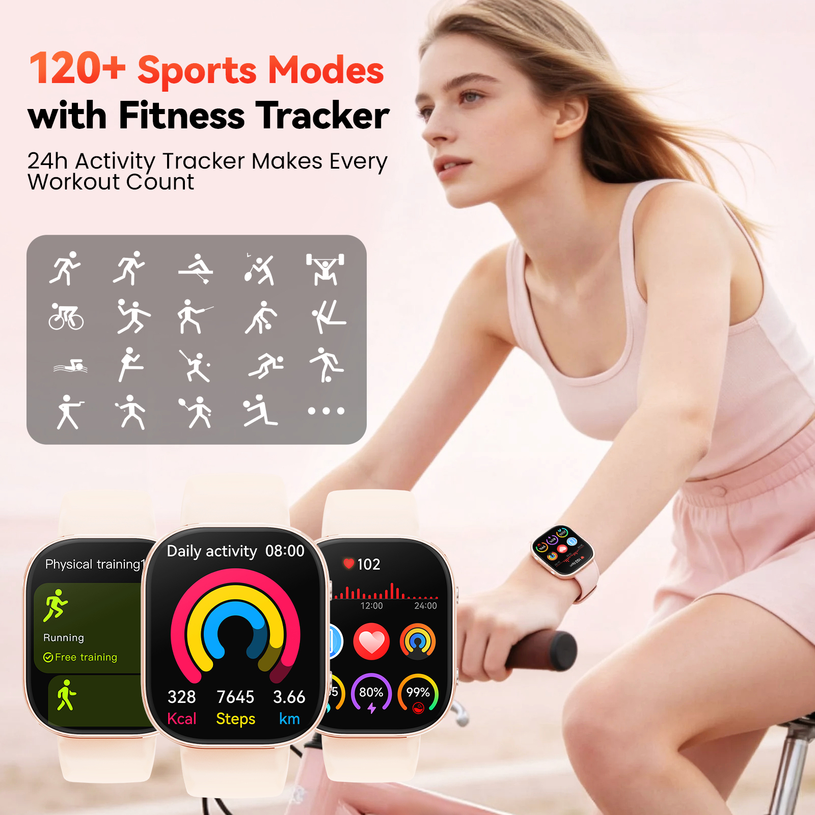 Minsxk 1.88" Smart Watch Fitness Tracker Pink photo 3