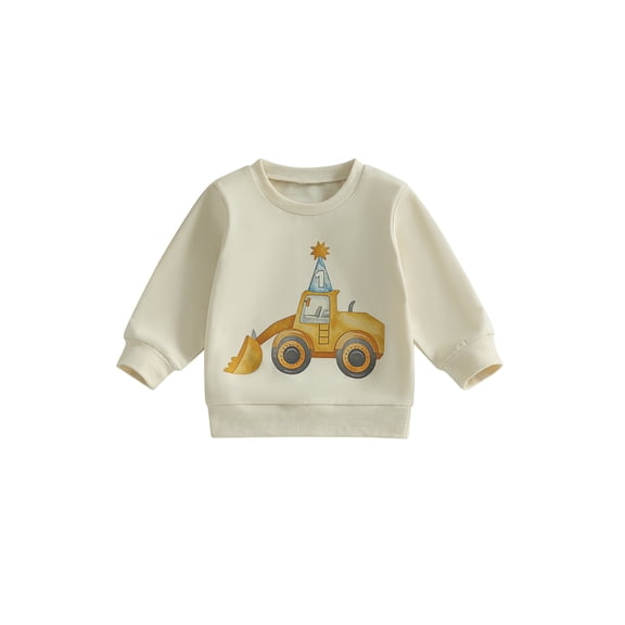 RUINIXCW Toddler Boy Birthday Sweatshirt Cute Excavator Print Long Sleeve Pullover