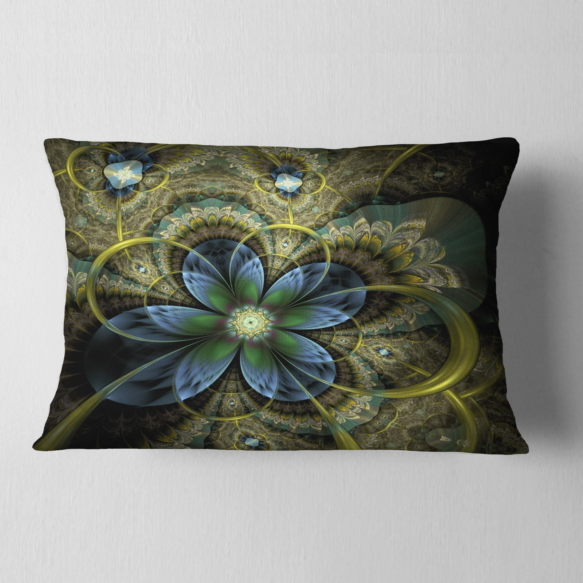 Designart Light Fractal Flower and Butterfly - Floral Throw Pillow - 12x20