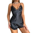 thumbnail image 7 of YanHoo Women's Silk Satin Pajama Sets Sleeveless Pj Set 2 Piece V Neck Lace Trim Cami Tops Shorts Pajamas Sleepwear, 7 of 7