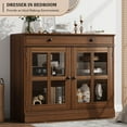 thumbnail image 4 of Modern Red Walnut Sideboard Buffet Cabinet with Glass Doors and Drawers – Adjustable Shelf – Coffee Bar Console Table for Dining Room, Kitchen, Entryway Storage – Color: Red Walnut, 4 of 8