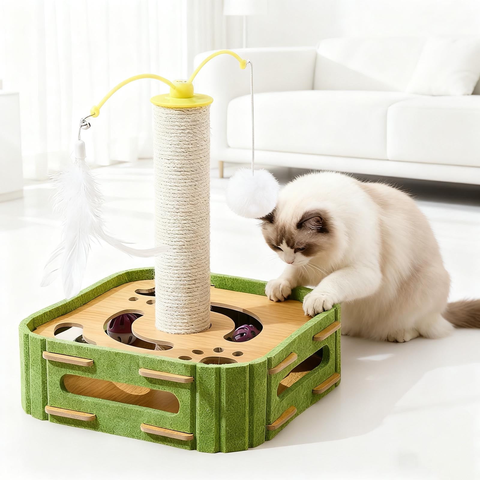 Interactive Cat Toy with Sisal Catching Game for Indoor Play and Family