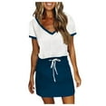 thumbnail image 2 of VKEKIEO Casual Dresses For Women Sun Dress V-Neck Short Sleeve Solid Blue XXL, 2 of 5