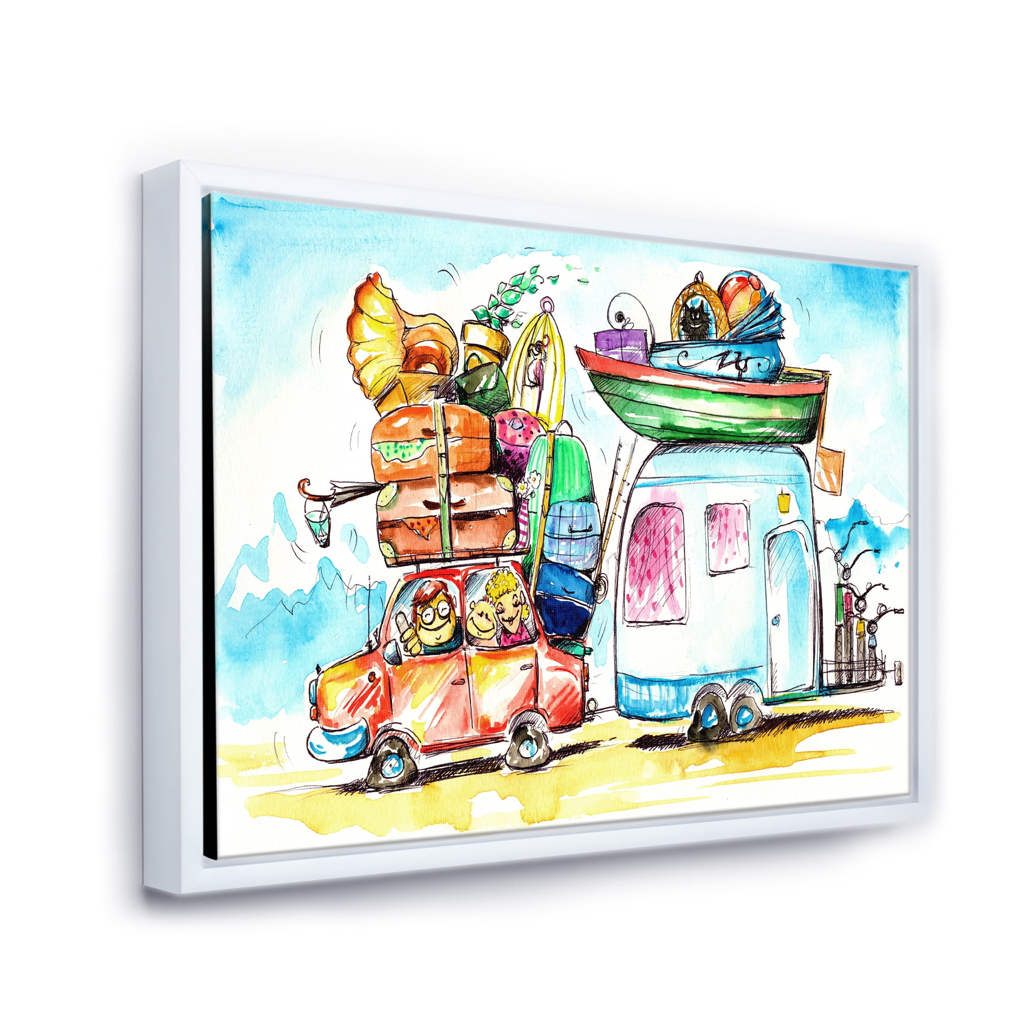 Designart 'Caravans With Family Travel' Farmhouse Framed Canvas Wall Art Print