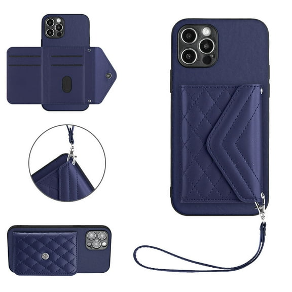 Wallet Case Compatible iPhone 13 Pro Max, Women Vegan PU Leather Phone case with RFID Blocking Card Holder Detachable Wrist Strap Shockproof Kickstand Phone Case for iPhone 13 Pro Max, Blue