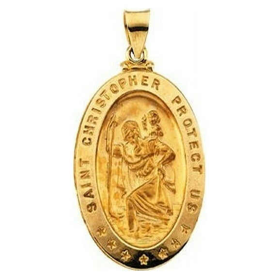 Saint Christopher Oval Medal [H] - Solid 14k Yellow Gold, 2/3 Inch X 3/4 Inch