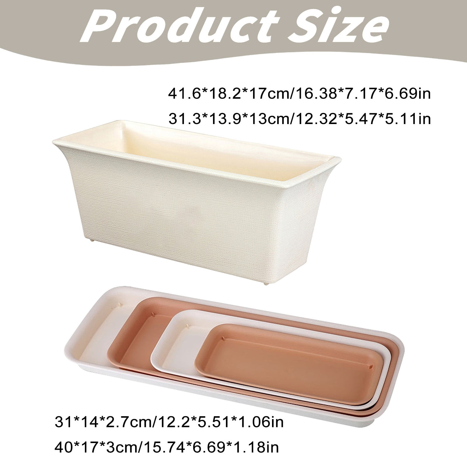 Window Boxes Planters Rectangular Plastic Flower Planter Box Large Long Trough Pots for Balcony Gardening Vegetables Herbs Succulents Window Box Outdoor Indoor Garden Container Balcony Planters(Tray)