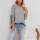thumbnail image 2 of Mujer Camisa Suelta De Manga Larga Cuello En V Hombro Caída Color Puro Simple Casual Moda Jersey Top para Otoño Invierno Gris XL, 2 of 6