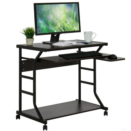 - Best Choice Products 2-Tier Home Office Computer Laptop Desk Workstation w/ Locking Wheels, Pullout Keyboard Tray, Mouse Platform - Black