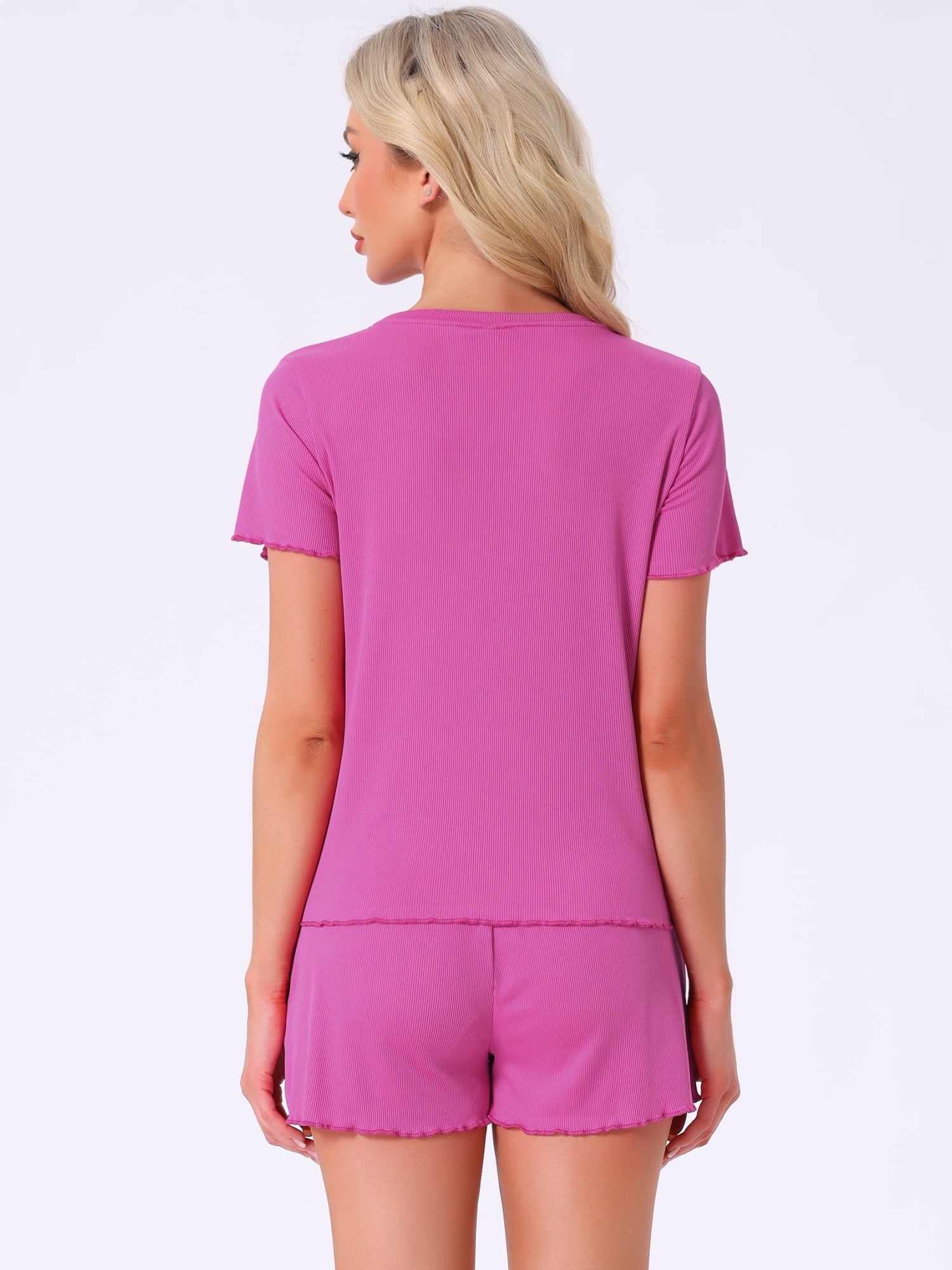 DARING DIVA Ribbed Knit Pajama Set Soft Short Sleeve Top XL Rose