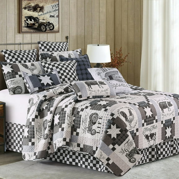 3Pcs Bedspread Novelty Deb Strain Farm Life Transitional Queen Size Quilt Set