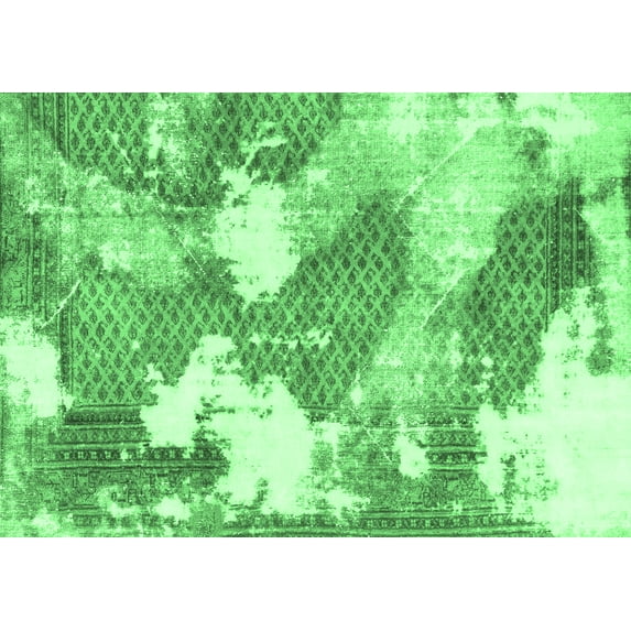 Ahgly Company Indoor Rectangle Abstract Emerald Green Modern Area Rugs, 2' x 5'