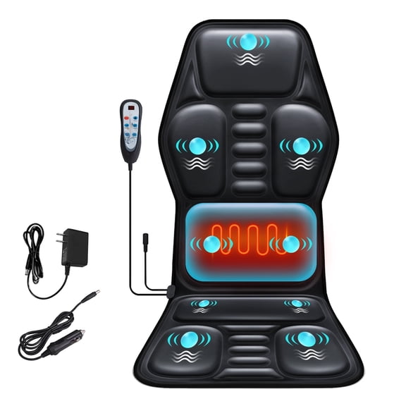 MJK Back Massager with Heat and Vibration, 9 Mode 9 Intensity Full Body Electric Back Neck Lumbar Vibration Massage for Car/Home Massage Mat Pad Seat Cushion for Chair PU Leather