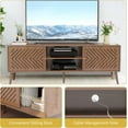 thumbnail image 4 of 61” Wood TV Stand, Entertainment Center with 3 Storage Cubes, Sliding Doors, Mid Century Modern TV Cabinet for 65 70 inch TV, Rattan Media Console Table for Room Home Office Decoration, Walnut, 4 of 7