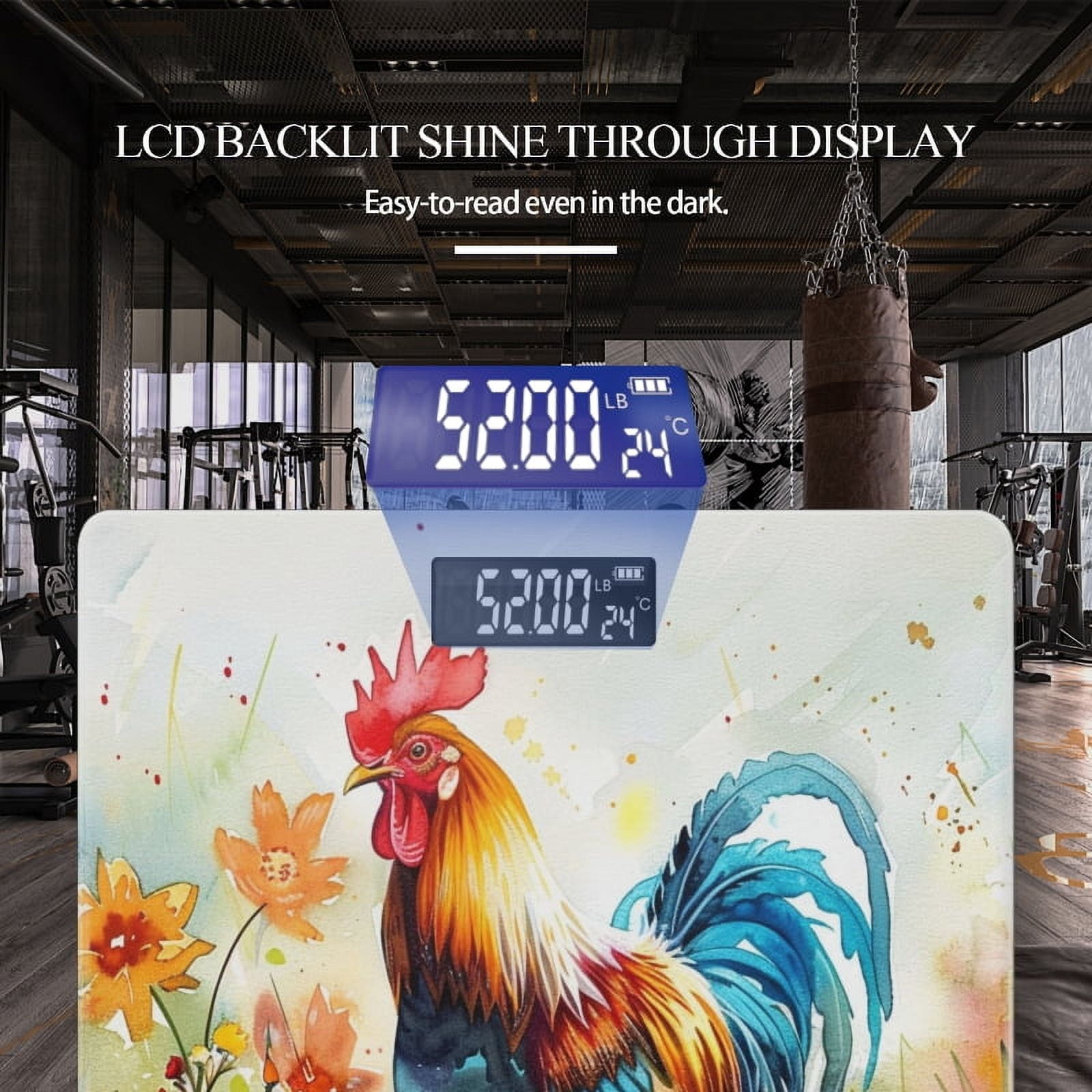 Bathroom Scale, Highly Accurate Digital Body Scale,Precisely Measures Weight up to 400 lbs-Adorable Rooster Standing Surrounded By Vibrant Flowers