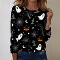 thumbnail image 2 of Garbnen S-5XL Long Sleeve Halloween Shirts for Women Funny Pumpkin Ghost Cat Women's Graphic T Shirts Plus Size Holiday Womens Pullover Tops Black XXXL, 2 of 7