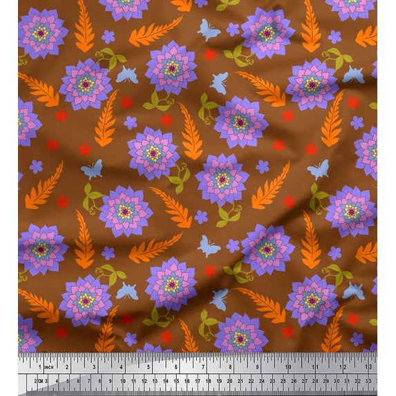 Soimoi Polyester Crepe Fabric Leaves & Floral Artistic Print Fabric by The Yard 42 Inch Wide