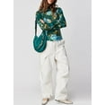 thumbnail image 3 of Yunliwuli Women's Slim Mesh Tops Floral Print Long Sleeve High Neck Lettuce T-Shirt for Spring, Summer, 3 of 7