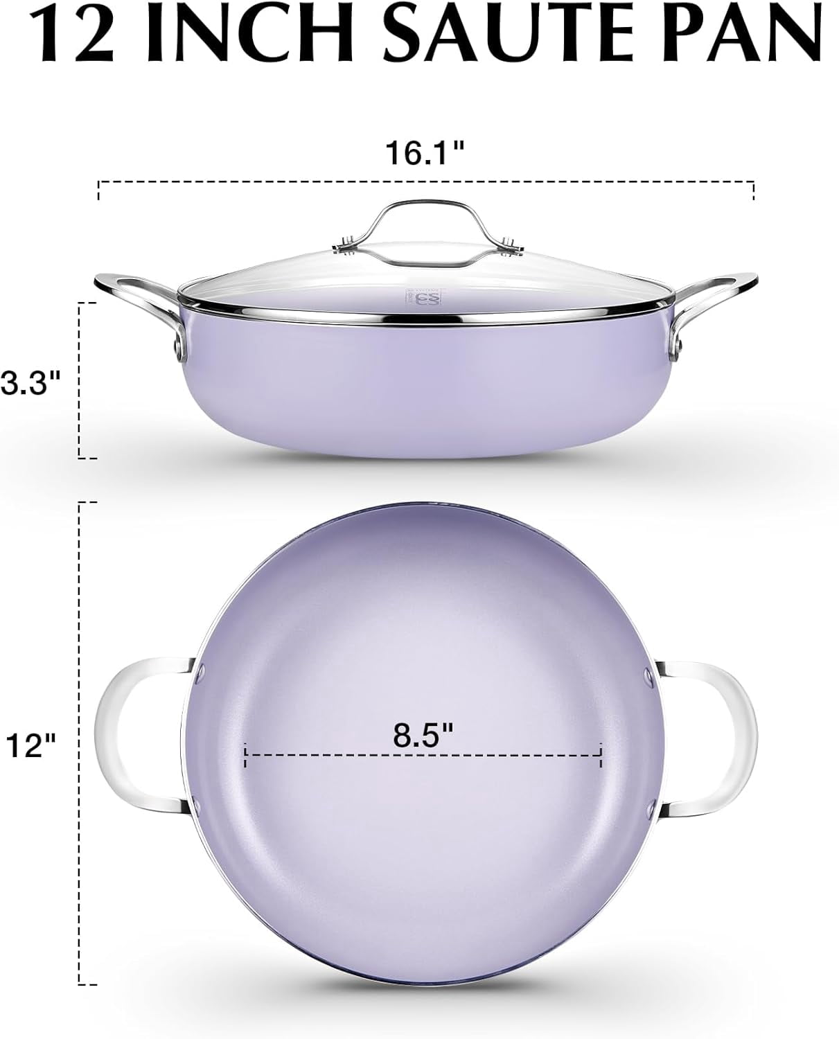 Koch Systeme CS 12 inch Nonstick Deep Frying Pan, Skillet with Ceramic Coating, Induction Compatible, Gradient Purple